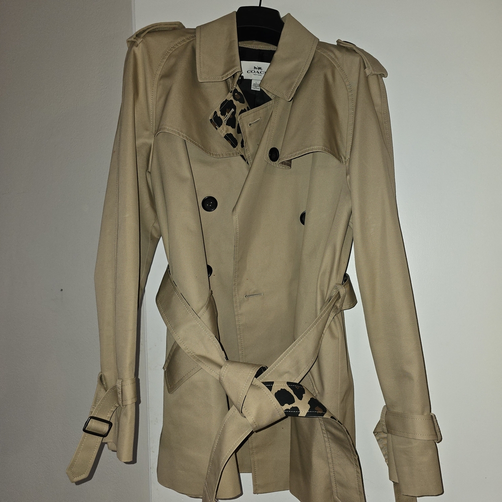 Coach Beige Trench Coat with Leopard Lining